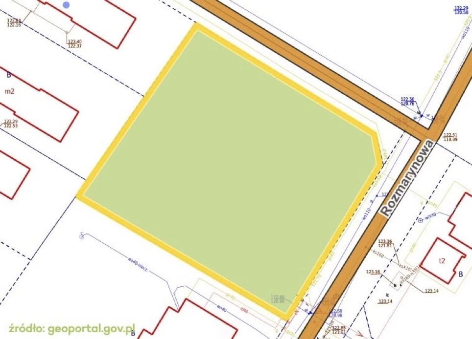 Plan geodezyjny działki 39/50 przy ulicy Rozmarynowej